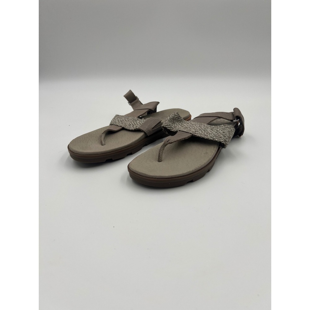 Sorel Ella Sandal Womens 9.5 Taupe Leather Woven Thong Ankle Strap NL2922-005